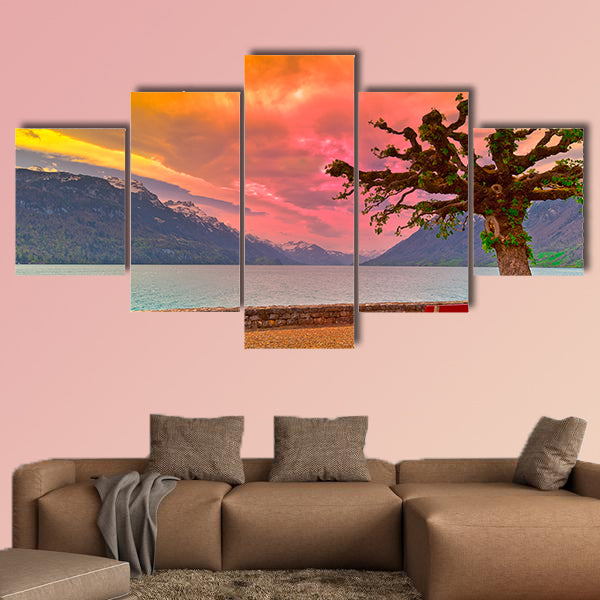 Embankment of the Lake Brienzer in Switzerland at Sunset wall art