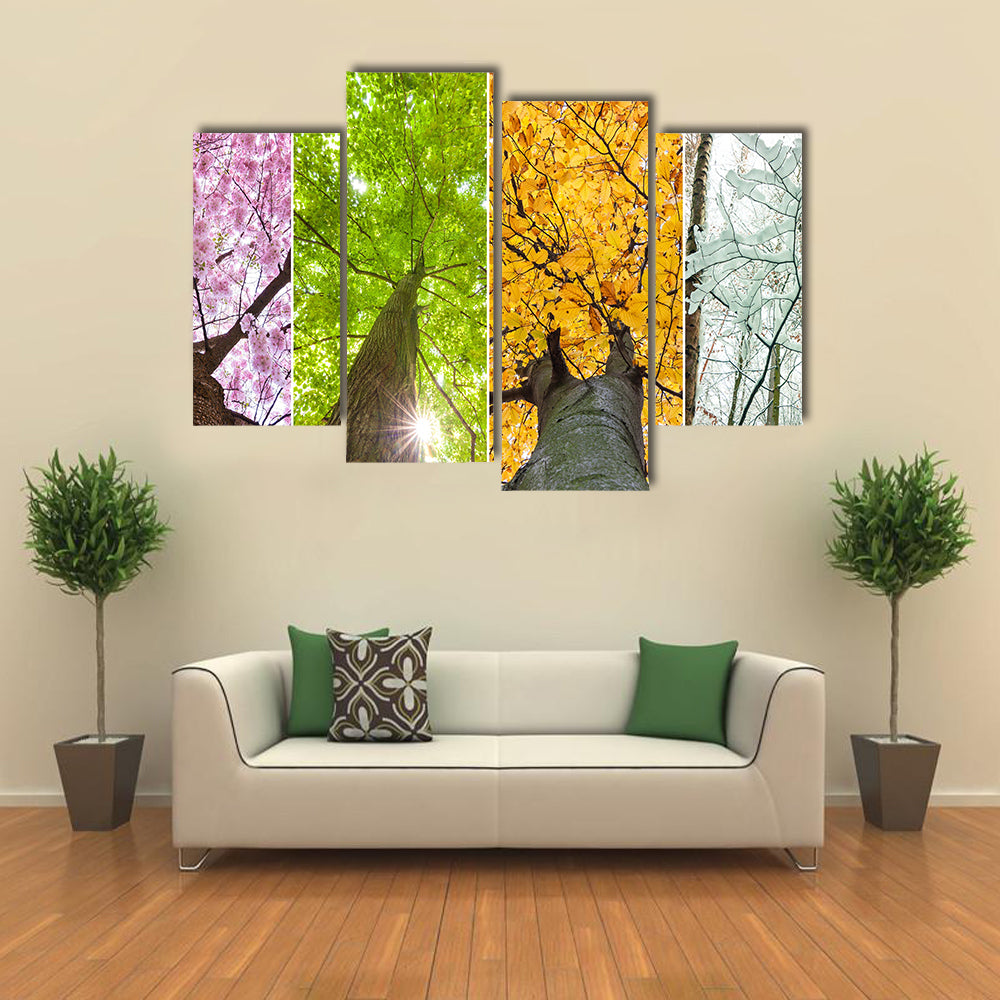 The Treetops Indicating The Four Seasons Of The Year, Multi Panel Canvas Wall Art