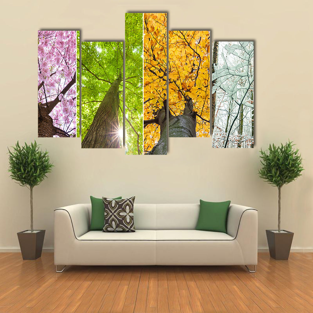 The Treetops Indicating The Four Seasons Of The Year, Multi Panel Canvas Wall Art