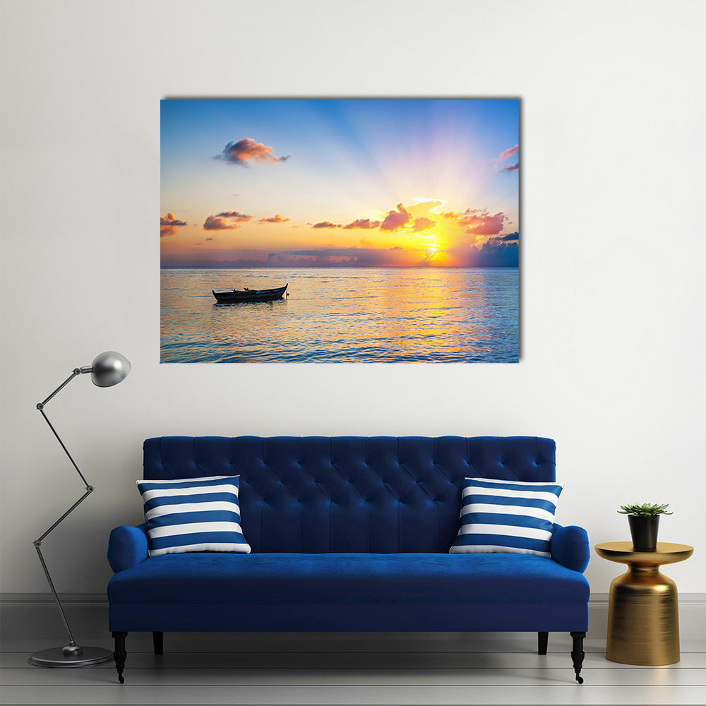 Colorful Sunrise Over Ocean On Maldives Multi Panel Canvas Wall Art