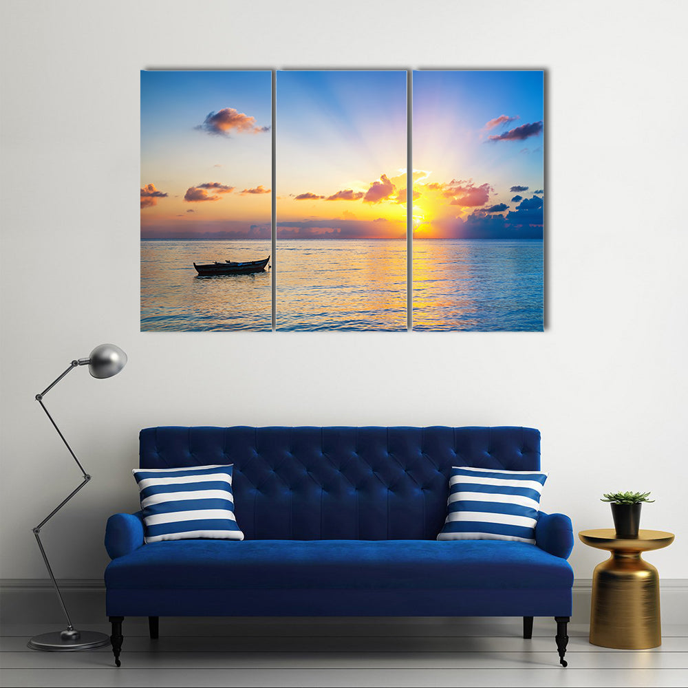 Colorful Sunrise Over Ocean On Maldives Multi Panel Canvas Wall Art