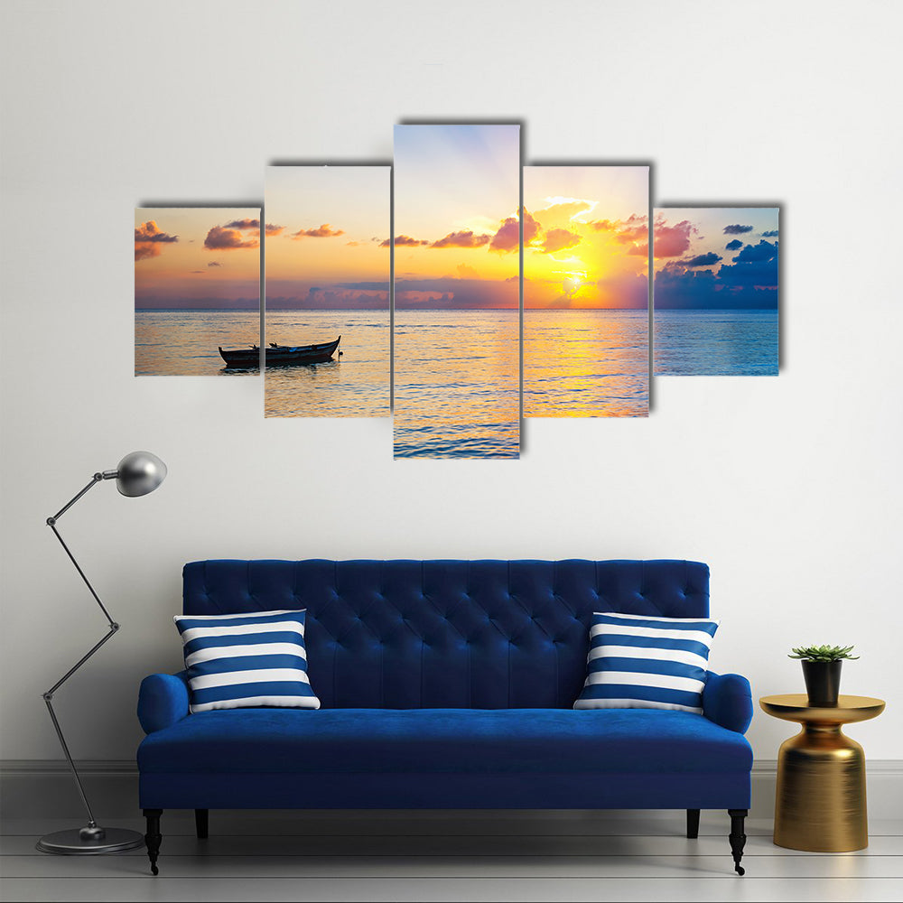 Colorful Sunrise Over Ocean On Maldives Multi Panel Canvas Wall Art