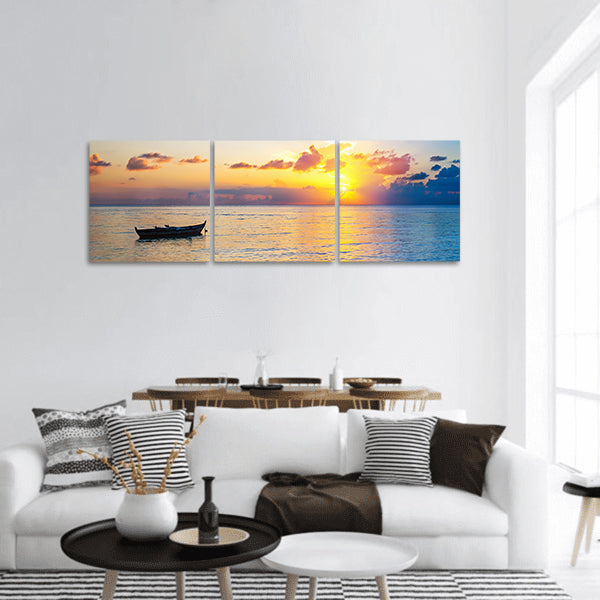 Colorful sunrise over ocean on Maldives panoramic canvas wall art