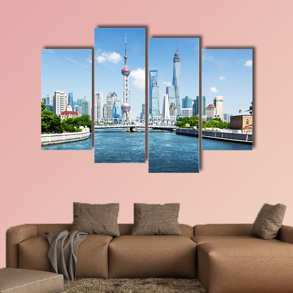  Shanghai skyline in sunny day, China multi panel canvas wall art