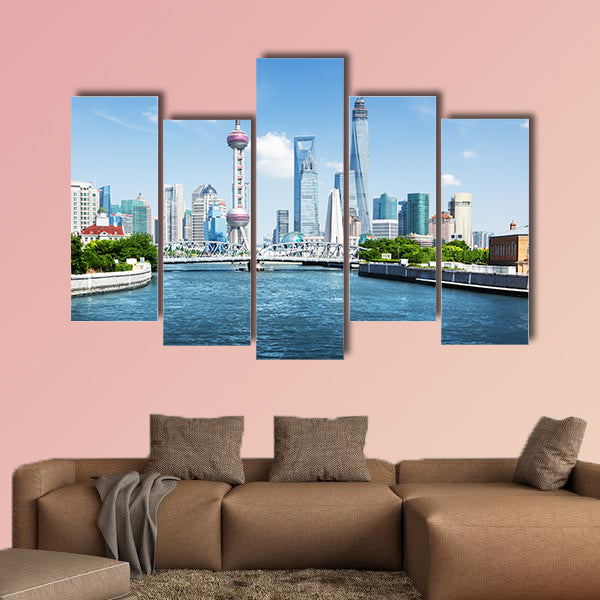  Shanghai skyline in sunny day, China multi panel canvas wall art