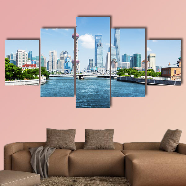  Shanghai skyline in sunny day, China multi panel canvas wall art