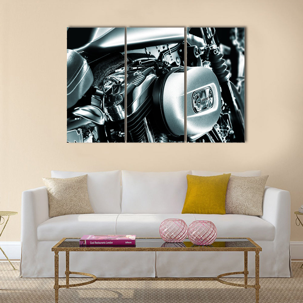 Close-up of a motorcycle engine Multi panel canvas wall art