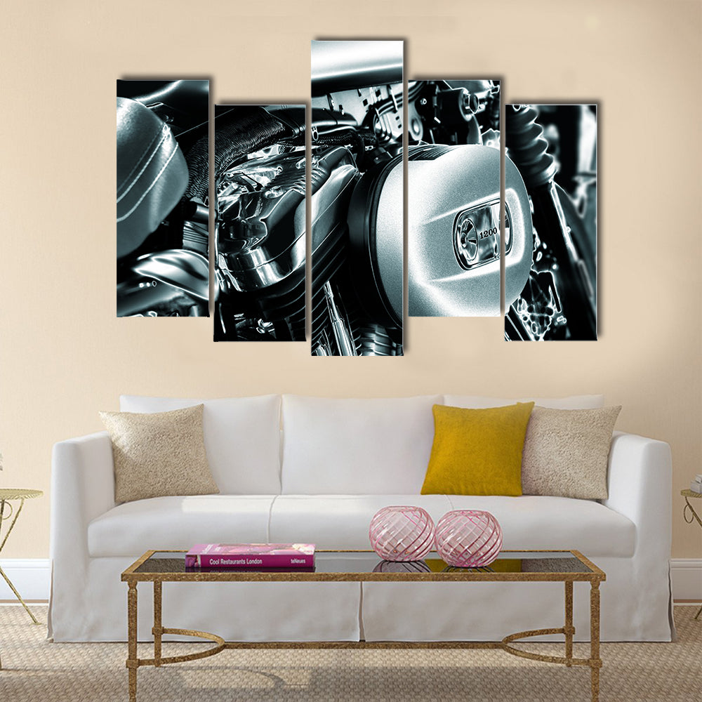 Close-up of a motorcycle engine Multi panel canvas wall art