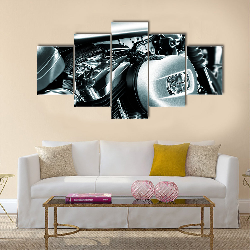 Close-up of a motorcycle engine Multi panel canvas wall art