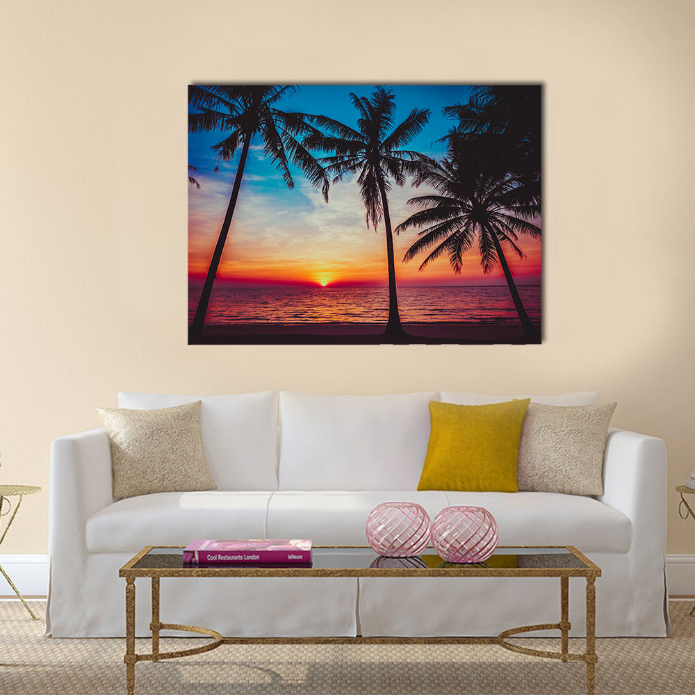 Sunset tropical beach Multi panel canvas wall art