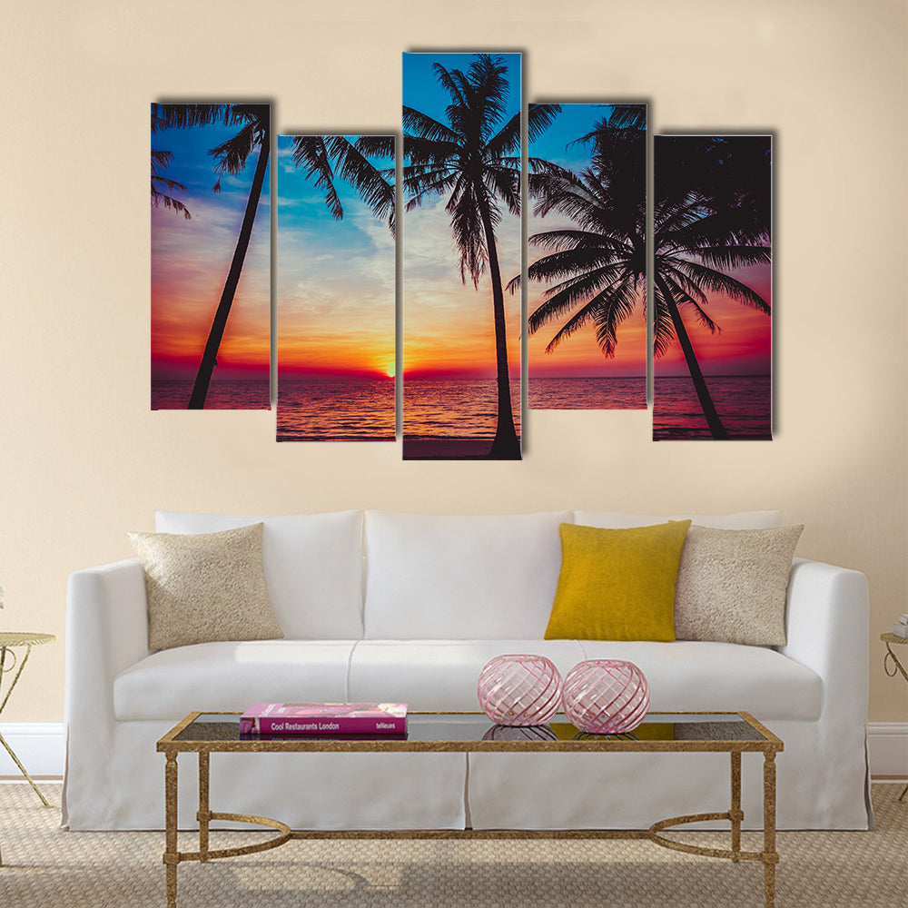 Sunset tropical beach Multi panel canvas wall art