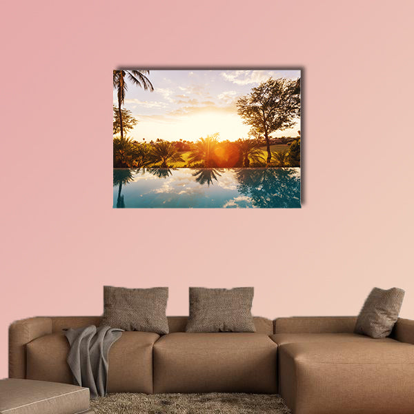 Beautiful Luxury Home with Swimming Pool at Sunset Multi panel canvas wall art