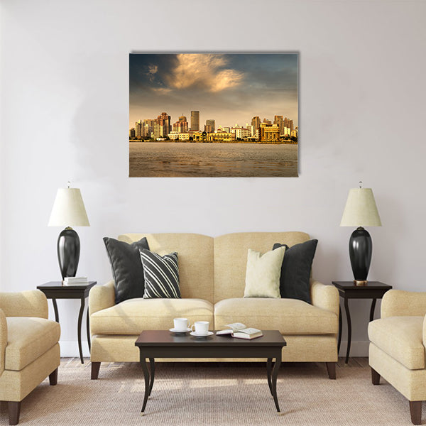 City in the setting sun Multi Panel Canvas Wall Art