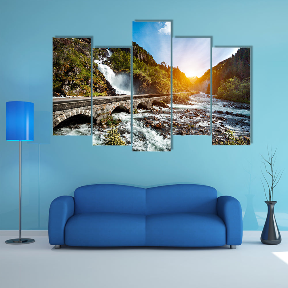 The Latefossen Waterfall Odda Norway multi panel canvas wall art