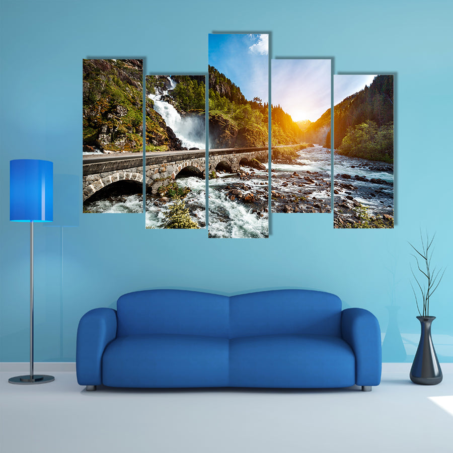 The Latefossen Waterfall Odda Norway multi panel canvas wall art