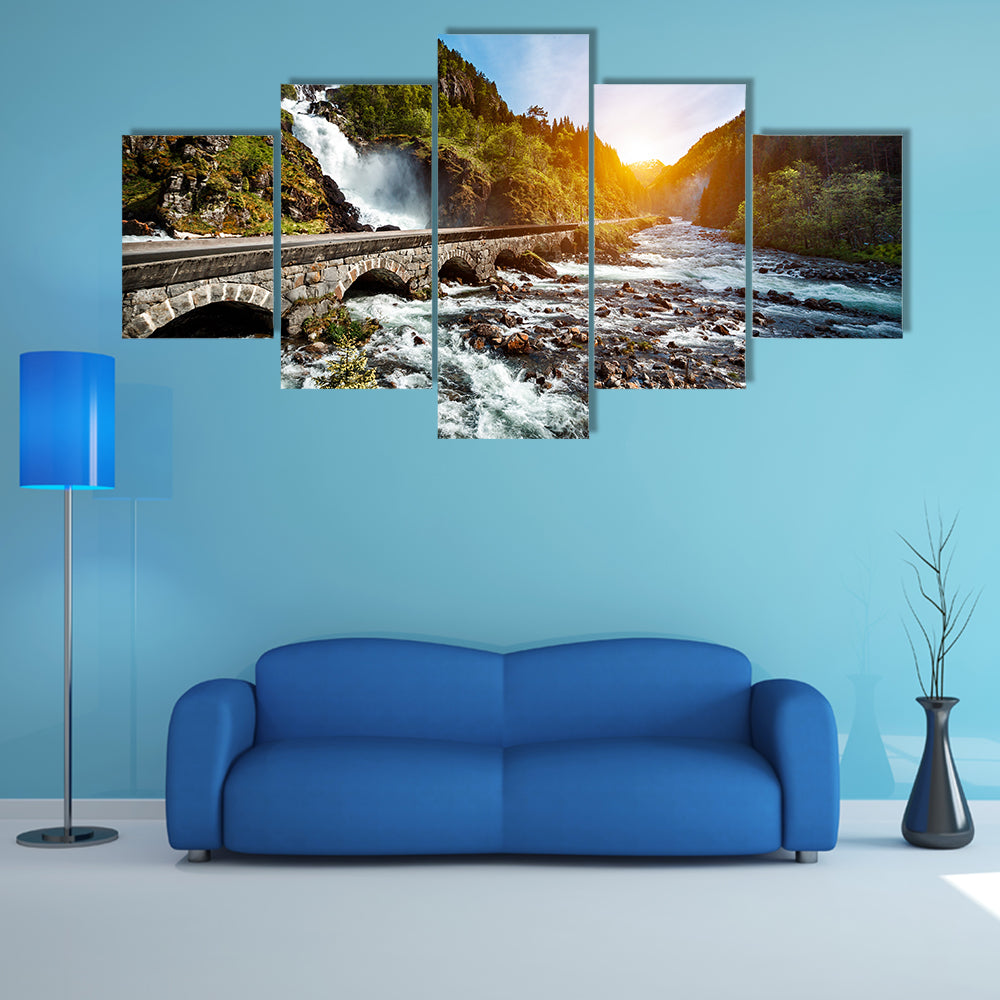 The Latefossen Waterfall Odda Norway multi panel canvas wall art