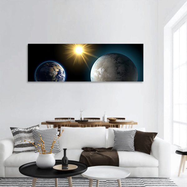 Earth and Kepler 452-b panoramic canvas wall art