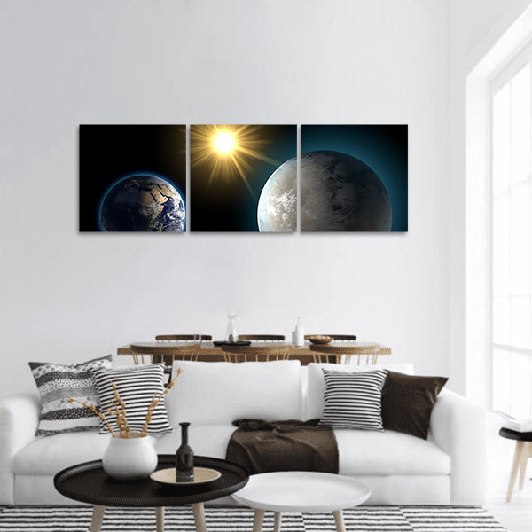 Earth and Kepler 452-b panoramic canvas wall art