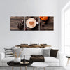 Cup of coffee with acorn and pumpkin panoramic canvas wall art