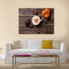 Cup of coffee with heart shape and pine cone with acorn and pumpkin Multi Panel Canvas Wall Art