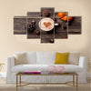 Cup of coffee with heart shape and pine cone with acorn and pumpkin Multi Panel Canvas Wall Art