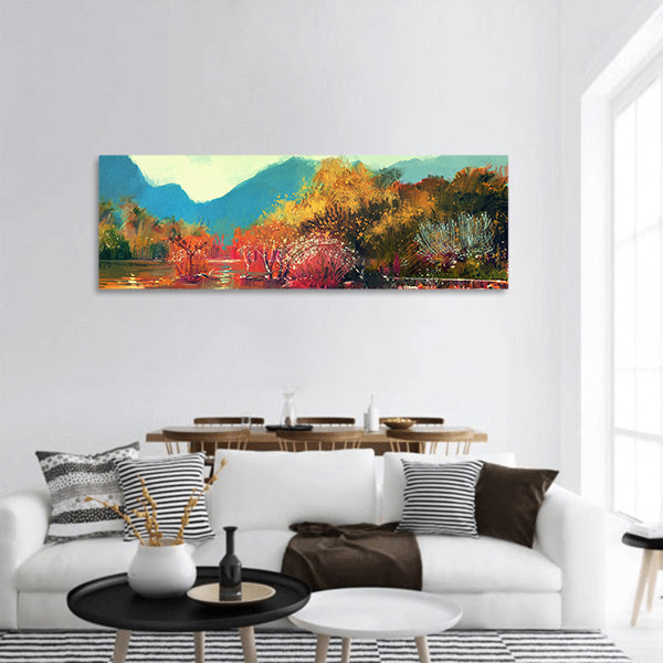 Painting of beautiful autumn forest panoramic canvas wall art