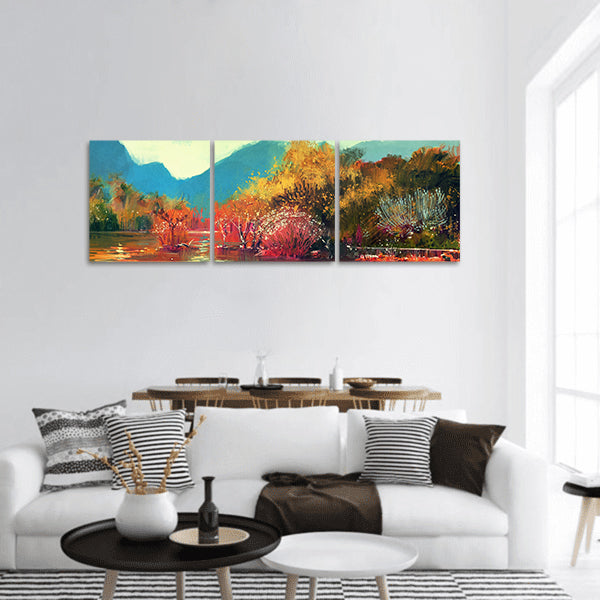 Painting of beautiful autumn forest panoramic canvas wall art