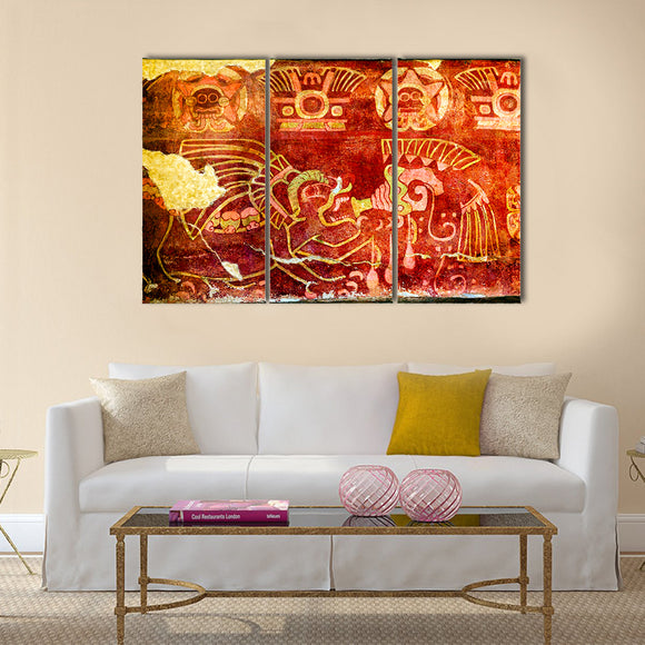 Ancient Drinking Tequila Pulque Painting Mural Wall Indian Mexico City  Multi Panel Canvas Wall Art