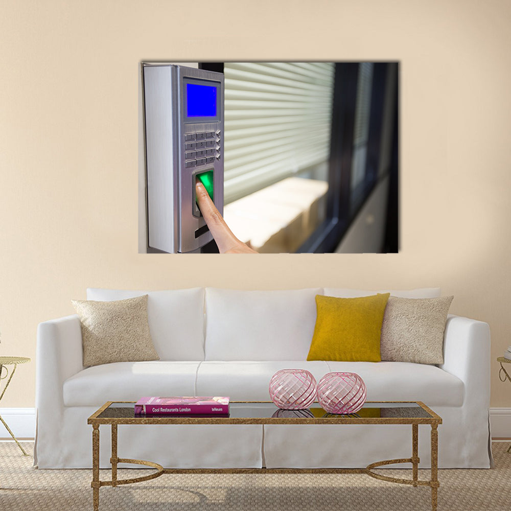 Fingerprint and password lock in a office building Multi panel canvas wall art
