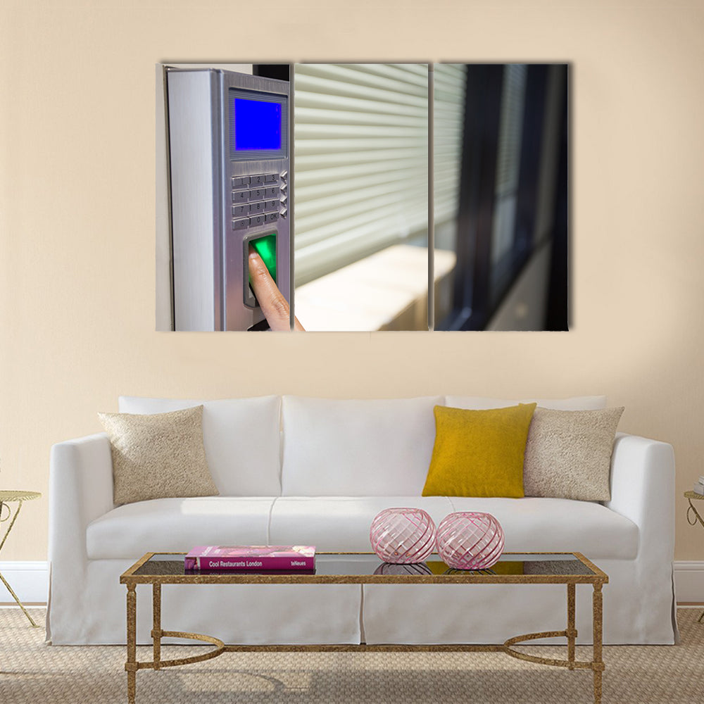 Fingerprint and password lock in a office building Multi panel canvas wall art