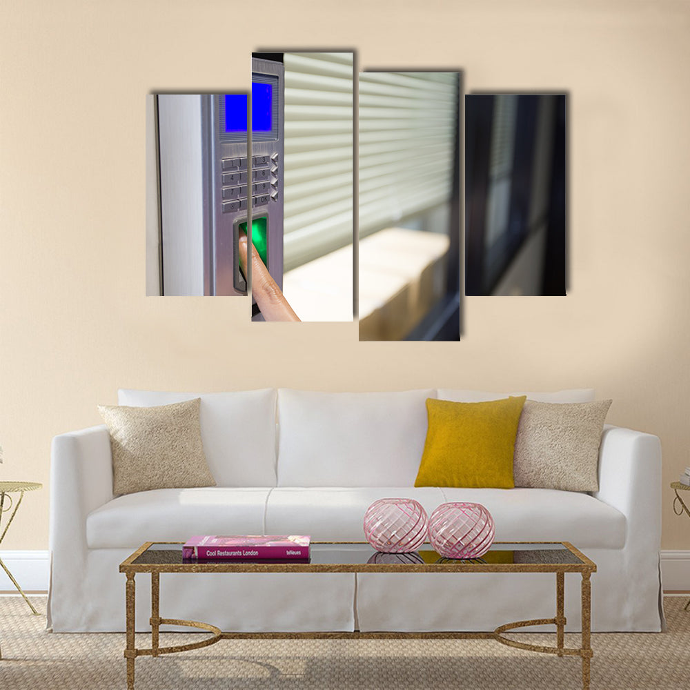 Fingerprint and password lock in a office building Multi panel canvas wall art