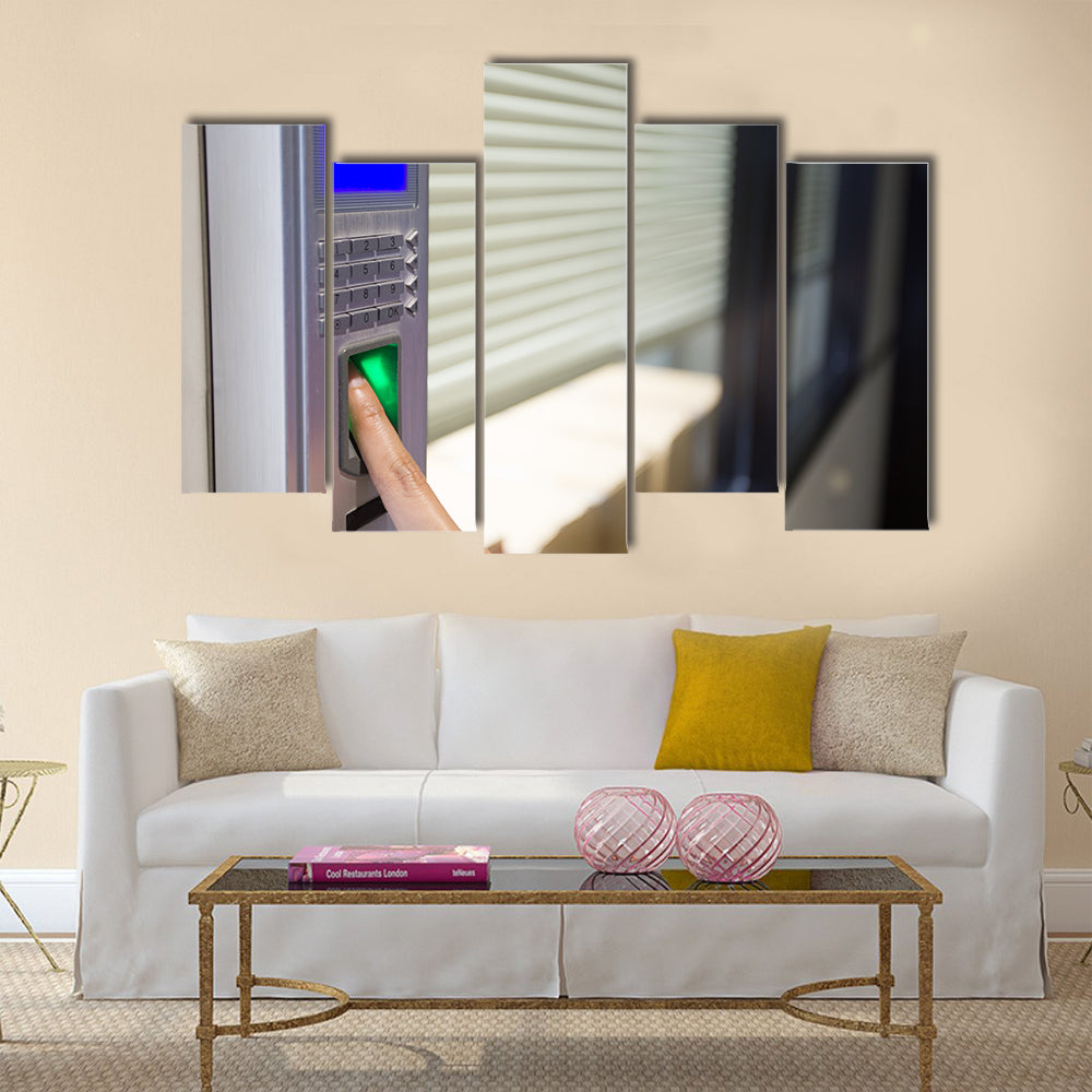 Fingerprint and password lock in a office building Multi panel canvas wall art