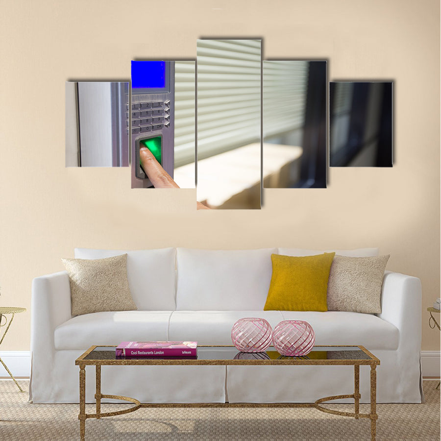 Fingerprint and password lock in a office building Multi panel canvas wall art