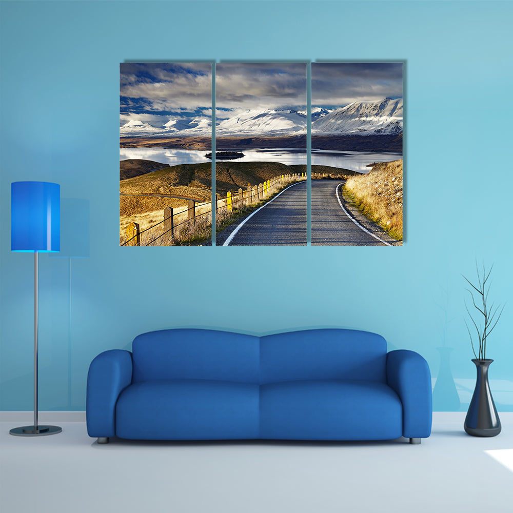 Southern Alps And Lake Tekapo View From Mount John, Mackenzie Country, New Zealand Multi Panel Canvas Wall Art
