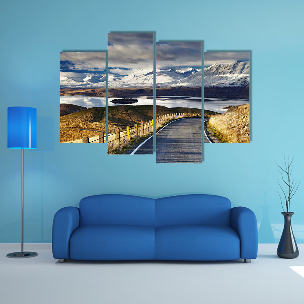 Southern Alps And Lake Tekapo View From Mount John, Mackenzie Country, New Zealand Multi Panel Canvas Wall Art