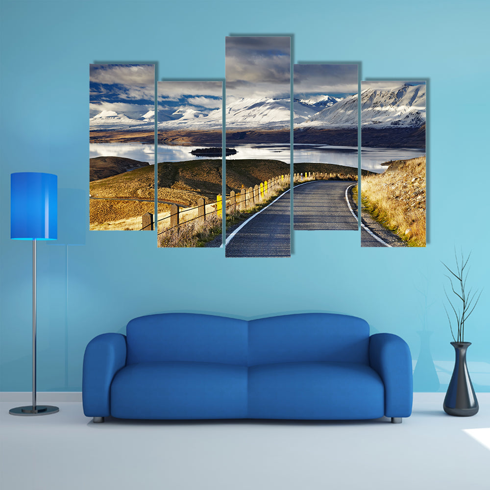 Southern Alps And Lake Tekapo View From Mount John, Mackenzie Country, New Zealand Multi Panel Canvas Wall Art