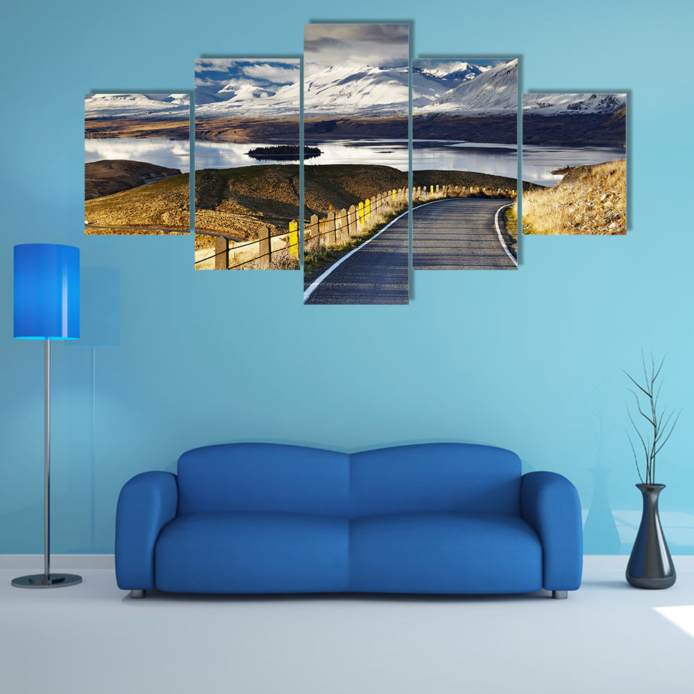 Southern Alps And Lake Tekapo View From Mount John, Mackenzie Country, New Zealand Multi Panel Canvas Wall Art