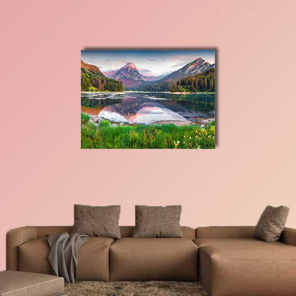 Colorful summer sunrise on the incredibly beautiful Swiss Lake Obersee, wall art