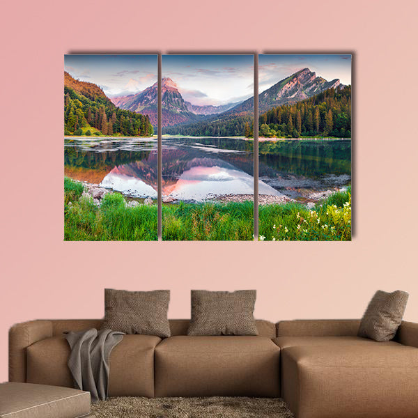Colorful summer sunrise on the incredibly beautiful Swiss Lake Obersee, wall art