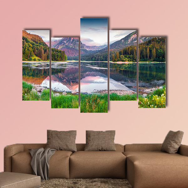 Colorful summer sunrise on the incredibly beautiful Swiss Lake Obersee, wall art