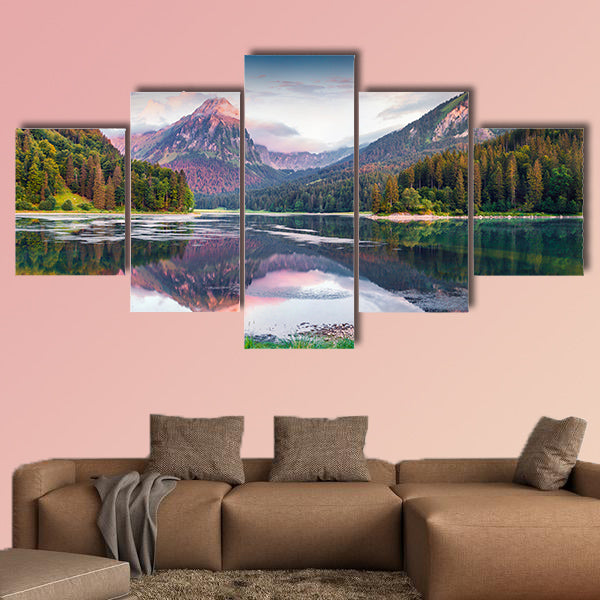 Colorful summer sunrise on the incredibly beautiful Swiss Lake Obersee, wall art