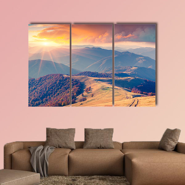 Colorful autumn sunrise in the Carpathian Mountains canvas wall art