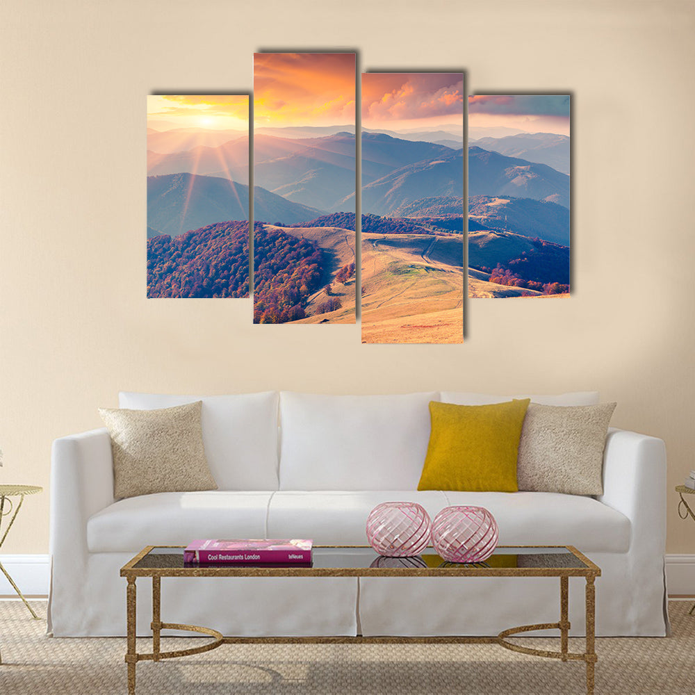 Colorful autumn sunrise in the Carpathian mountains Multi panel canvas wall art