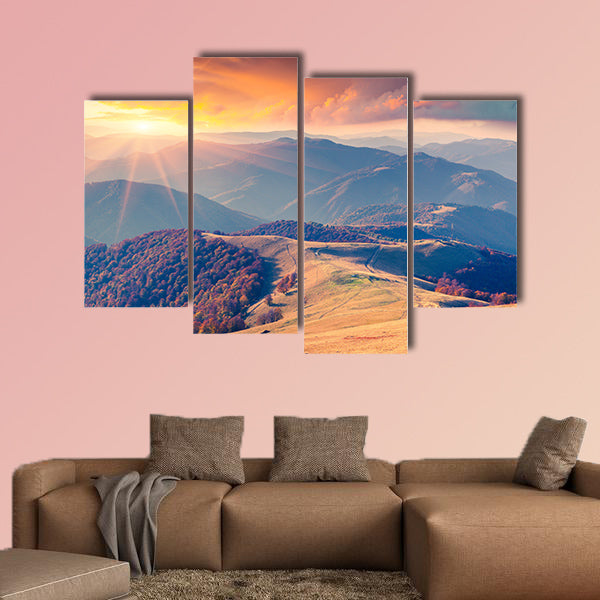 Colorful autumn sunrise in the Carpathian Mountains canvas wall art