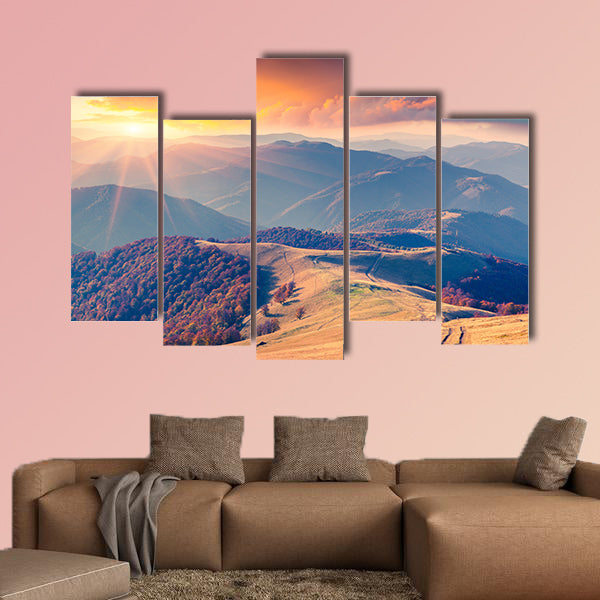 Colorful autumn sunrise in the Carpathian Mountains canvas wall art