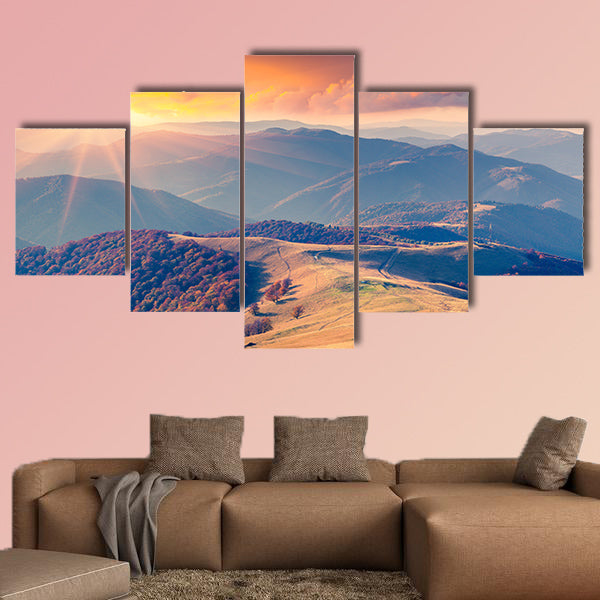 Colorful autumn sunrise in the Carpathian Mountains canvas wall art