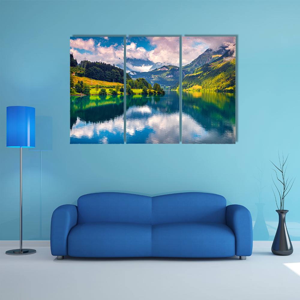 A Fantastic summer morning on Lungerersee lake multi panel canvas wall art