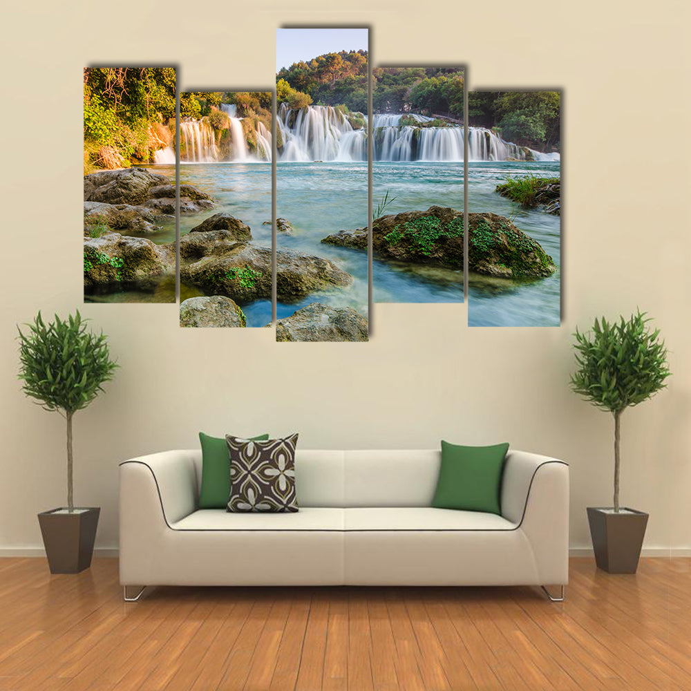 Krka river waterfalls, Dalmatia, Croatia Multi panel canvas wall art