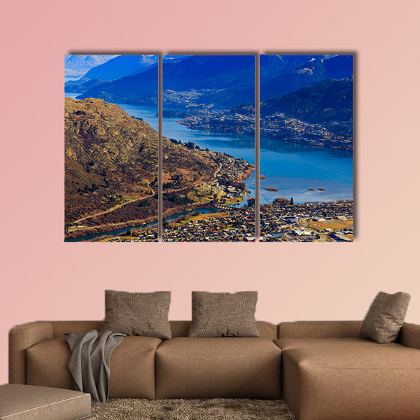 Aerial view of Frankton and Lake Wakatipu Mountain, canvas wall art
