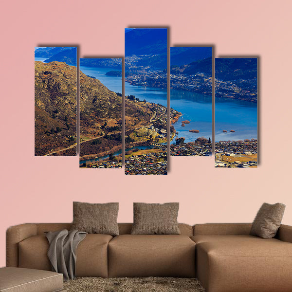 Aerial view of Frankton and Lake Wakatipu Mountain, canvas wall art